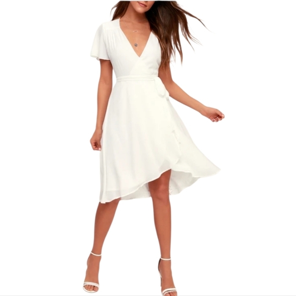 Lulus Dresses & Skirts - Lulu's Rise To The Occasion White Midi Wrap Dress Size Small
